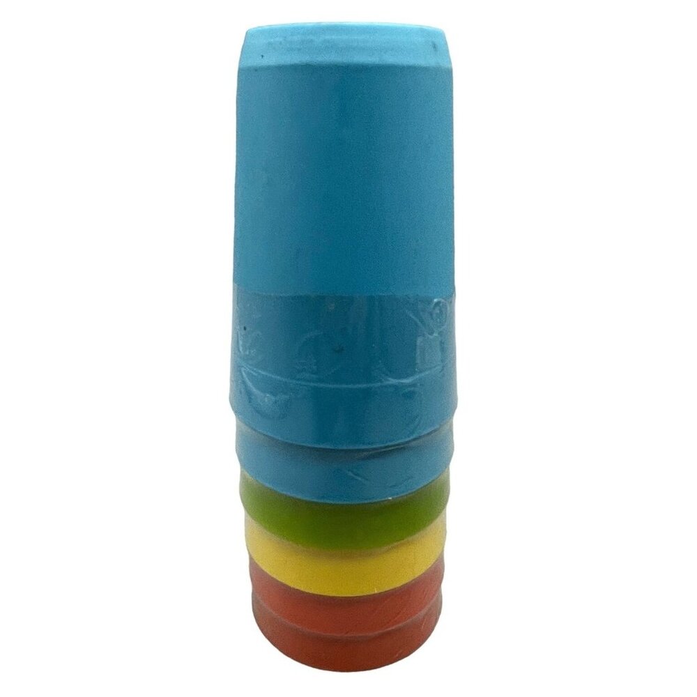 set of 6 plastic cups kids 4" blue orange green yellow NEW